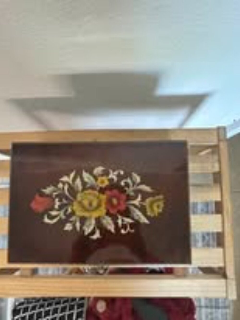 Jewelry box - Floral painted -wood box with mirror and inside compartments -